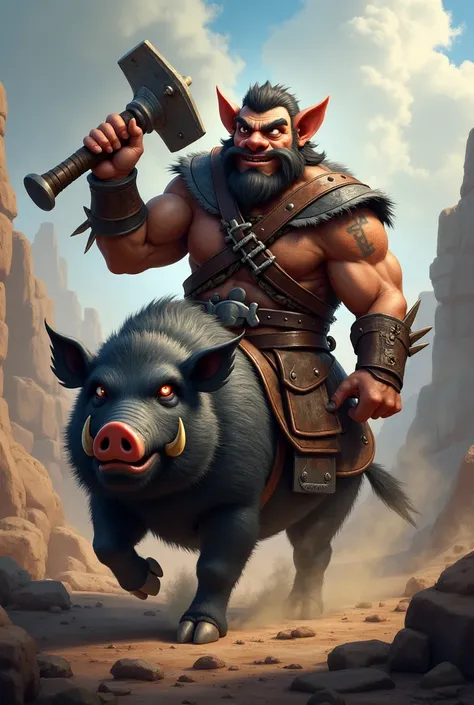 Clash of clans hog rider with black pig 