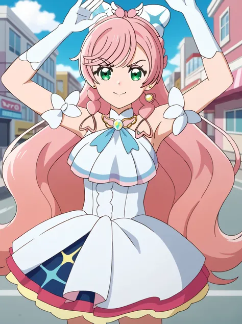 NSFW、cureprism 、 cute、、 standing、You're in a cool pose、In the city、 facing here 、 serious expression、