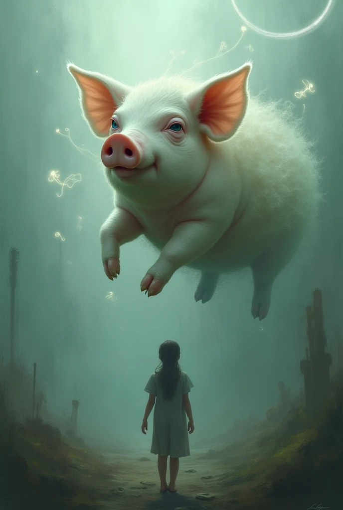 Surreal pig being dreamt of by a human.