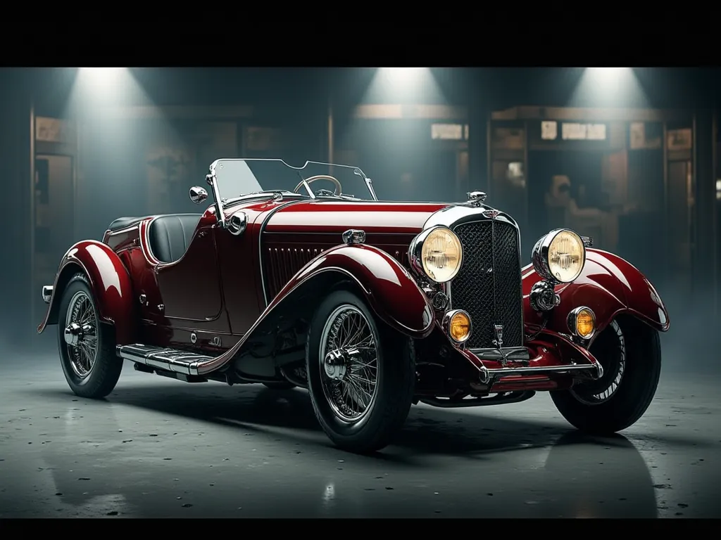 1923 Bentley 3 litre vintage sports car, car dealer, glowing, hyper detailed, realistic, photorealistic, dramatic lighting, chiaroscuro, cinematic composition, dramatic pose, moody atmosphere, sharp focus, HDR, UHD, studio lighting, ultra-fine painting, ph...