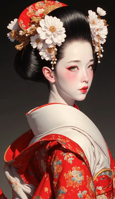 japanesian geisha beautiful image wallpaper, in the style of joel robison, light white and dark crimson, samyang af 14mm f/2.8 rf, classical figurative realism, 500–1000 ce, sculpted, anime-influenced --ar 9:21 --quality 2 --s 750 --v 5.1 . By Oliver Sing...