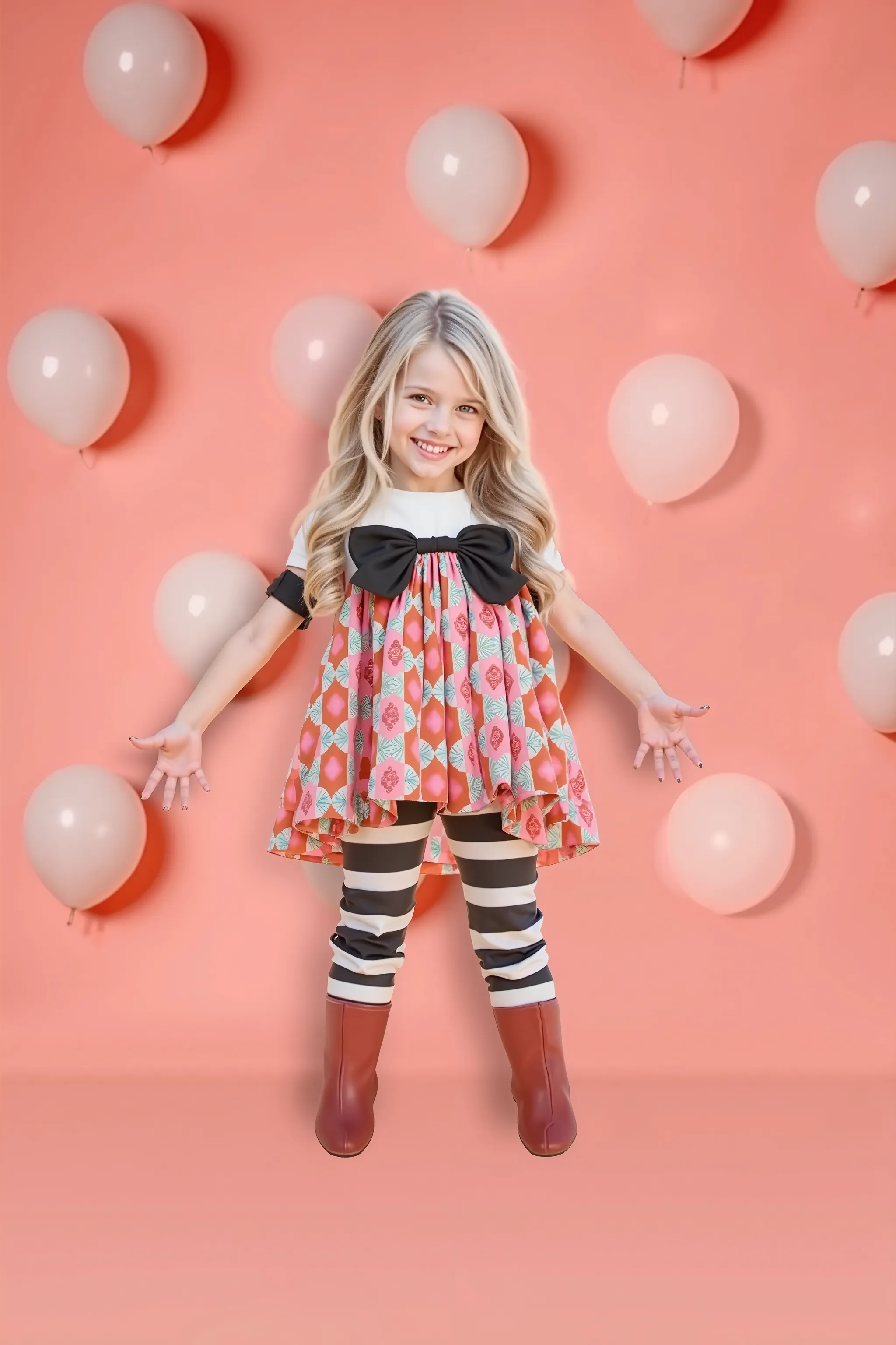 photorealistic picture. small girl standing against the wall with the rubber balls.