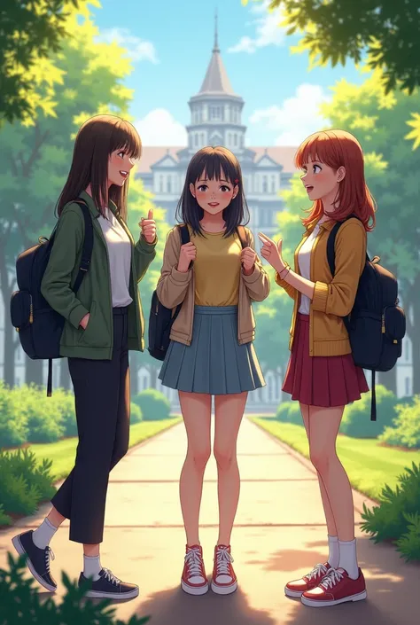 School girls are chatting at their campus