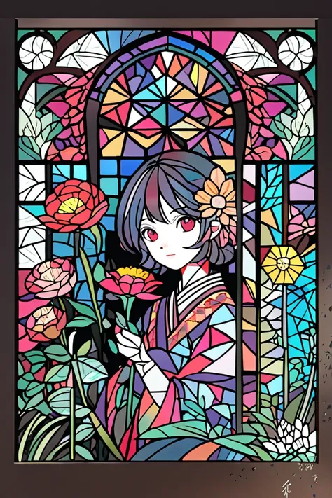      paper cutting  、   stained glass、    Geometric Model  、flower、  beauty、god、