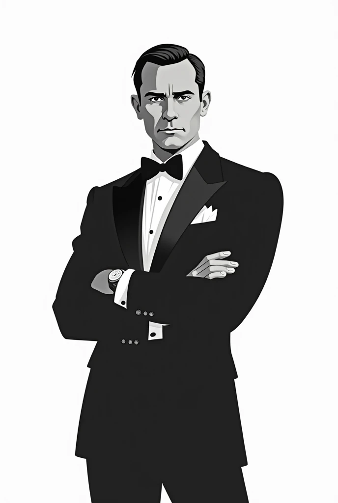 Create a black and white image without a background of 007 cartoon style