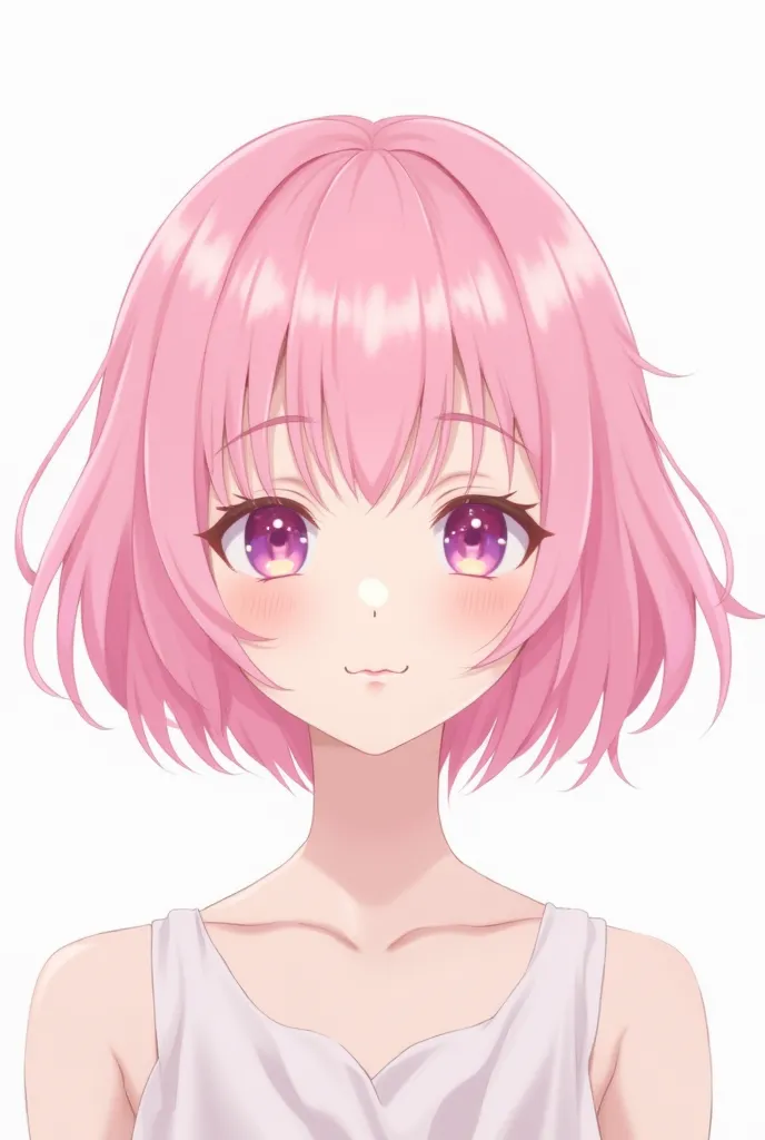 Anime style, concave hair, clean white background, portrait, pink hair