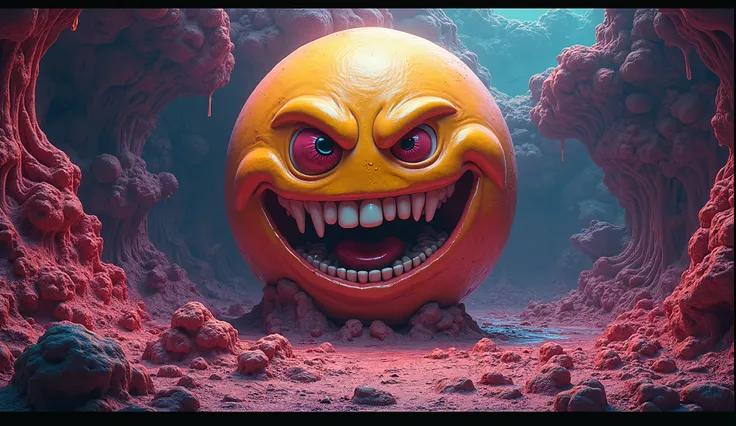 creepy emoji smile, acid house, real, 4k