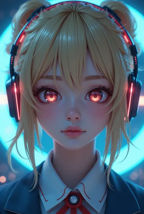 a close up of a person wearing a pair of headphones, a hologram inspired by Mei Qing, trending on cg society, realism, lucio as a woman, overwatch inspired, echo from overwatch, female lucio, senna from league of legends, as an overwatch character, lunar t...