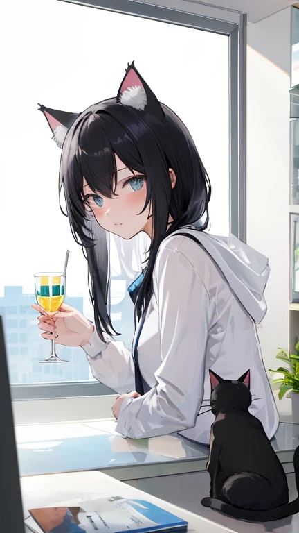        black hair, Glass, cat ears, cat&#39;   s Tail, Maid,     shopping at the market    