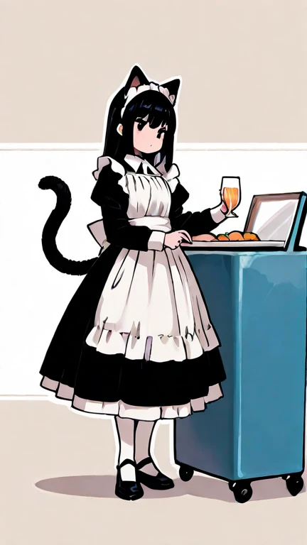        black hair, Glass, cat ears, cat&#39;   s Tail, Maid,     shopping at the market    