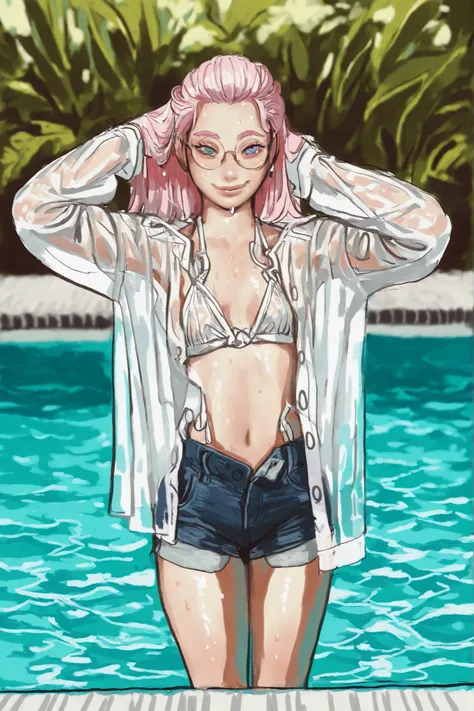 masterpiece,best quality,good quality,newest,very awa,absurdres,highres,cannedmos, 
masterpiece, best quality, good quality, very awa, newest, highres, absurdres, 1girl, solo, pale pink hair, (heterochromia:1.1), (blue eyes:0.9), round glasses, pink eyebro...