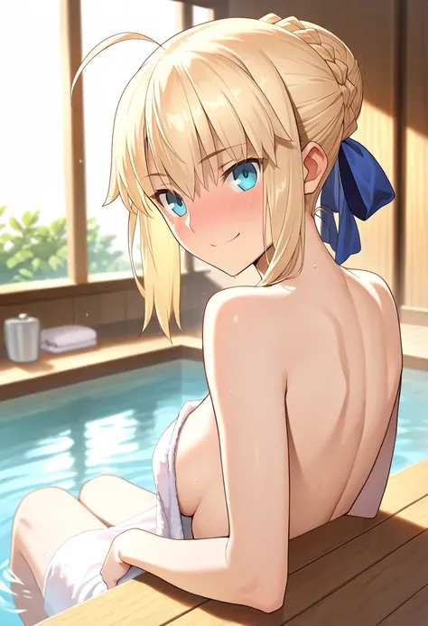 Artoria Pendragon Fate Gr Order, Fate, Fate Gr Order, blonde hair, updo, blue eyes, ,smile,, Best qualitybest quality,best quality smile,,best quality best qualitysmile ,,best quality ( best quality )、(Nonsense)、( very detailed)、( very beautiful way to hol...