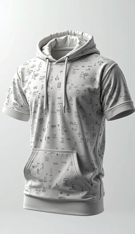 A photorealistic composition where a plain white t-shirt is entirely formed by miniature detailed images of hoodies, each hoodie design is unique and creates a mosaic effect, seamless integration of elements, high resolution 8k, soft natural lighting, isol...