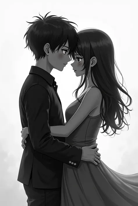 Cute anime couple sad black and white 