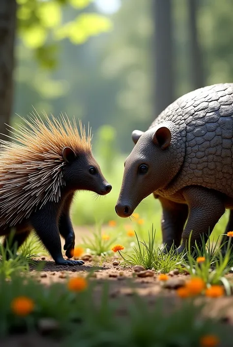 Porcupine and realistic armadillo