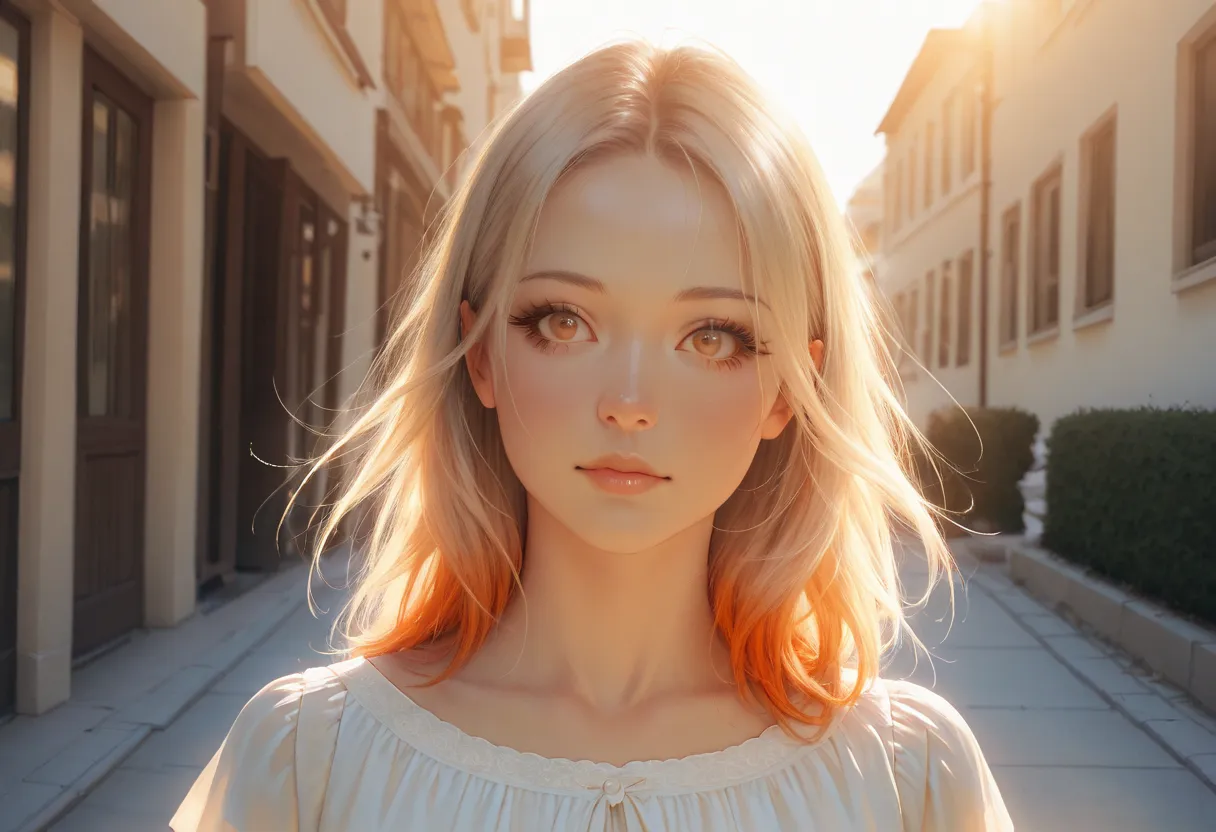 a beautiful young woman, 30 years old, wearing a white blouse and white mini skirt, walking on the sidewalk on a sunny day with a gentle wind, detailed realistic portrait, detailed facial features, beautiful eyes, detailed nose and lips, extremely detailed...