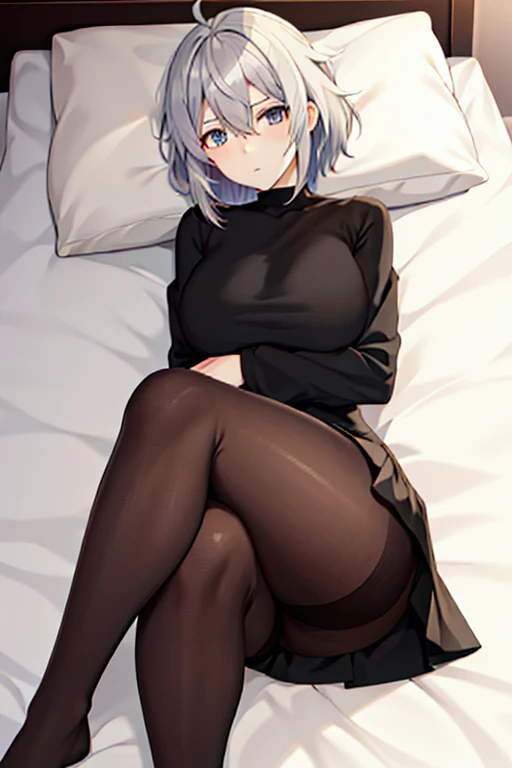 Yukino,  坐到On the bed   with her legs crossed, seductive Anime Girl,   silver hair and blue eyes  , attractive Anime Girl, cute Anime Girl, Anime Girl,   躺在她的On the bed  , (Anime Girl),  Best Anime Girl ,  躺On the bed  ,  On the bed  , an Anime Girl, prett...