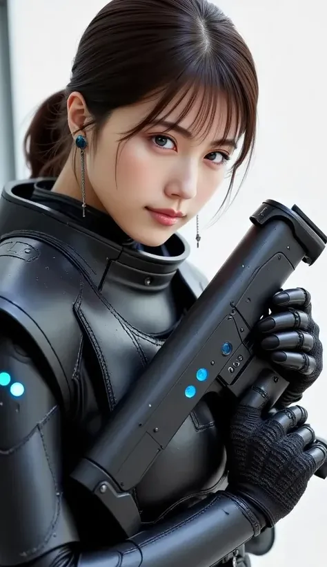 (   best quality of wells, 4K, 8k,   high resolution  ,  Masterpiece: 1.2), (   very detailed,  by Nomi,  by Nomi:1.37),  female soldier in futuristic costume  ,  woman wears exoskeleton cyber armor 、((    she has a plasma gun in her hands  )),  full body ...