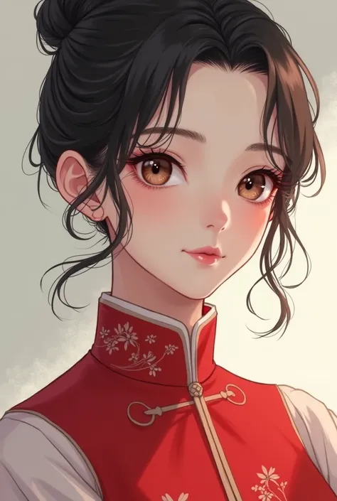 Generate a anime girl who wear MANDARIN  CHINESE  COLLAR in red colour 
