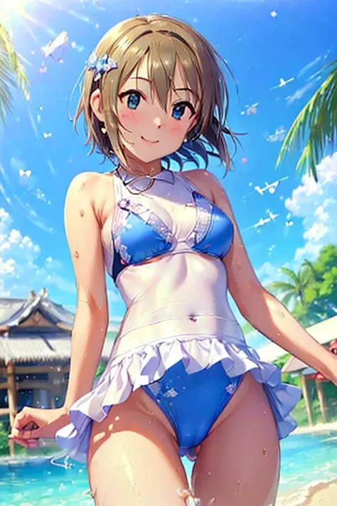  Riina Tada ,(Sparkling Eyes, fine grain)、smile、 super detailed eyes 、 very well detailedな顔,  very well detailedな目,
( Japanese),( Tiny Bikinis :1.3),break
,(The background is clear blue sky:1.2),((( blur the background:1.5))),(Gentle Light:1.5),( Depth of ...