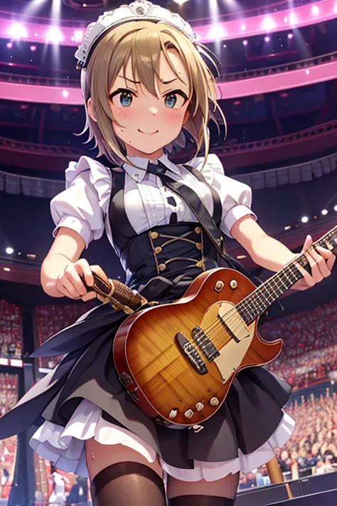  Riina Tada , maid outfit plays a guitar on a luxurious and luxurious carpet,  accurate and delicate fingering , ( changing the guitar to a bamboo broom  ),  Intense Rock Style Steps , Shake your head back and forth, break Looking down on viewers, dominant...