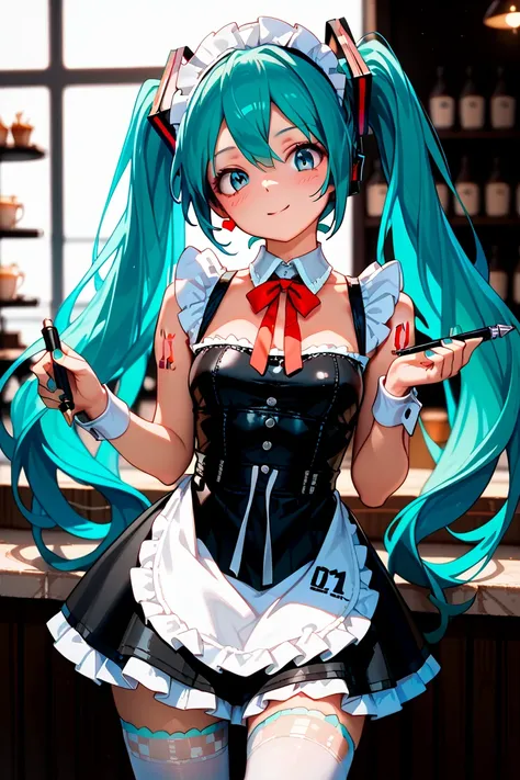  ( best quality), (8k detailed), ( masterpiece),  Masterpiece ,    1 person, woman ,    Hatsune Miku ,          turquoise hair       ,     twin tails     ,  attractive face   ,   creating a perfect body line  , Hot body  ,   exact finger,Light effects,  sc...