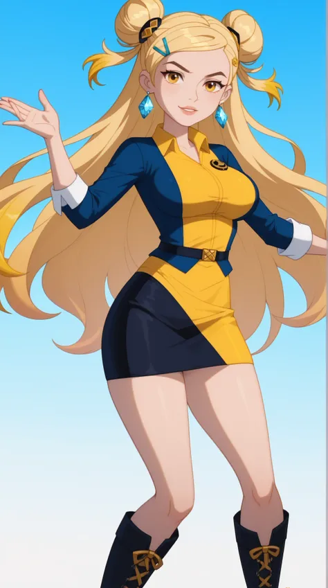 Genevieve "Gen" Tennyson (Gen 10)

Theme Color: Yellow

Hairstyle: Twin buns, with loose strands framing her face

Eye Color: Bright golden-yellow

Hair Color: Light brown with golden highlights

Skin Tone: Fair

Outfit:

A fitted yellow long-sleeve top wi...