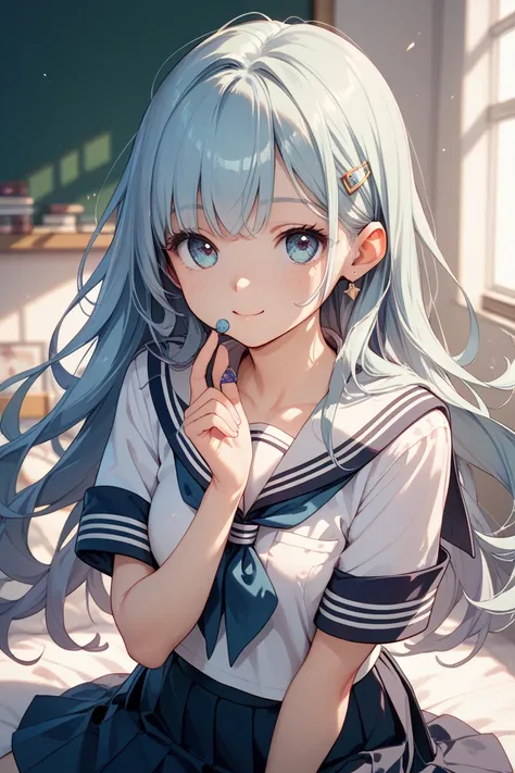 high school girl cute girl long hair sailor uniform class