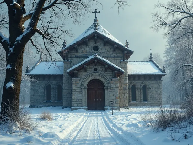  entrance to an old monastery with a tree in the snow , inspired by Vasily Polenov , inspired by Vasily Surikov,  Alexander Abdulov , inspired by Franz Sedlacek, by Victor Surbek,  gothic art ,  highly detailed matt painting,  Slavic epic ,  winter scene f...