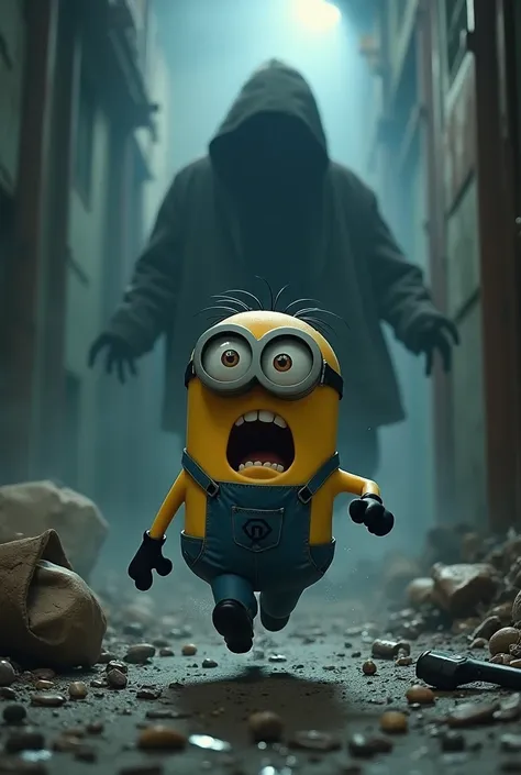 Minion running from a creepy shadow and fallen