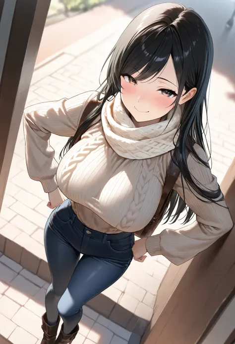 (best quality, masterpiece, ultra detailed, high resolution), Beautiful 8K CG artwork, Enriched photography, anatomically accurate body, depth of field,  1girl, elegant yet sexy girl, (long hair, black straight hair, swept bangs), 
round large breasts, bre...