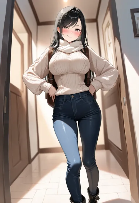 (best quality, masterpiece, ultra detailed, high resolution), Beautiful 8K CG artwork, Enriched photography, anatomically accurate body, depth of field,  1girl, elegant yet sexy girl, (long hair, black straight hair, swept bangs), 
round large breasts, bre...