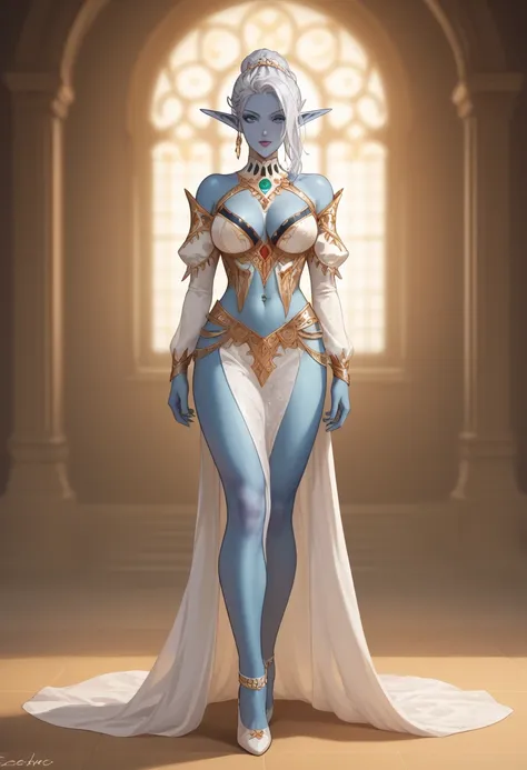  l2darkelf, dark elf,, big breasts, athletic, ornate dress, ornate jewelry, score_9, score_8_up, score_7_up,score_6_up, score_5_up, score_4_up, masterpiece, best quality, ultra-detailed, very aesthetic, sharp focus, depth of field, vibrant colors, ray trac...