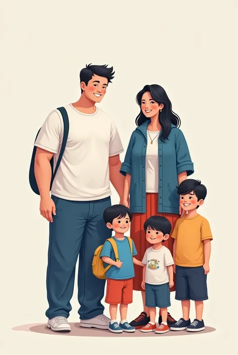 member：dad（32 years old）、 mom （28 years old）、Boss（  girl ）、The second brother（ boy ）、 3 old boys （ ）、  girl （）

 Wearing style ： Casual

Primary Tone ：Tiffin Blue

Name ： uses black to render using Mandarin

Background ： Simple clean ， may be pink or a lig...