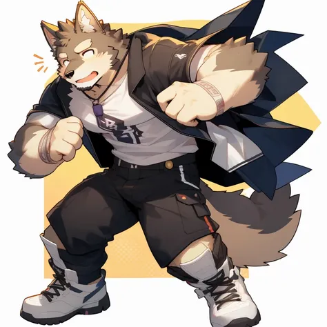 score_9,score_8_up,score_7_up,score_6_up,score_5_up,score_4_up,source_furry,highres,cover page,absurdres,perfect anatomy(handsome 1boy, kemono, furry,age,shibainu,black fur, white fur,anthro,white shirt, )bandaid,exhausted,simple background,sexy pose.