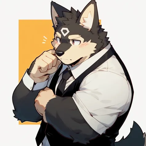 score_9,score_8_up,score_7_up,score_6_up,score_5_up,score_4_up,source_furry,highres,cover page,absurdres,perfect anatomy(handsome 1boy, kemono, furry,age,shibainu,black fur, white fur,anthro,white shirt,black necktie )bandaid,exhausted,simple background,se...