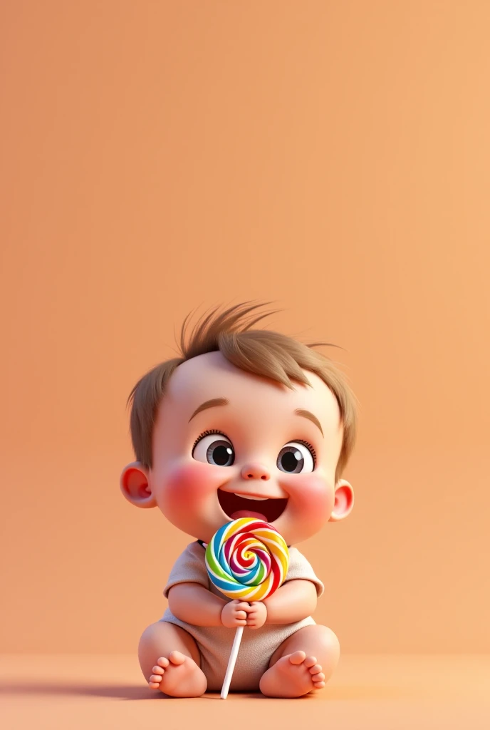 Beautiful happy baby eating lollipop