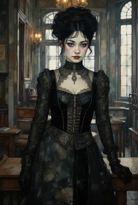 A beautiful gothic woman in sexy Victorian outfit. 