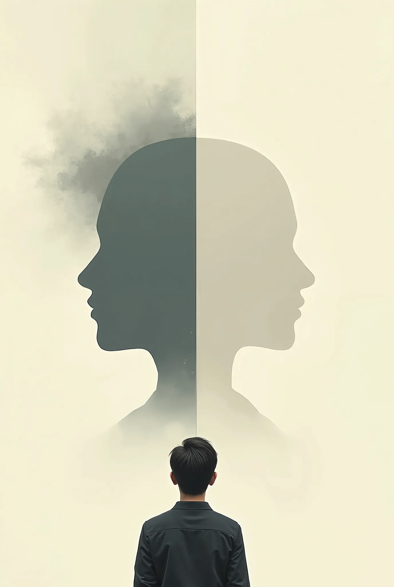 a person thinking of a man and a woman at the same time,  minimalist