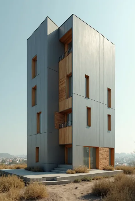 The two-storey house made of aluminum and wood with seemingly two renovations where bricks are used and has the transition to the glazing conservatory . 