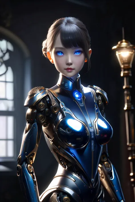  ( bestquality,4K,8k, highres,masterpiece:1.3),ultra-detailed,(realistic, photorealistic,photo-realistic:1.4),HDR,UHD, there is a stylish humanoid robot in the dark 、( the figure is hidden in dark shadows and can only be seen faintly with a glimmer of ligh...