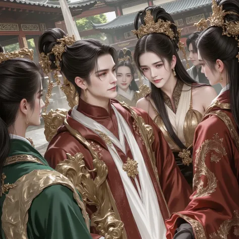 A group of 18-year-old girls had a quarrel. They were dressed in ancient Chinese clothes from the Han Dynasty. Five of them had angry faces.