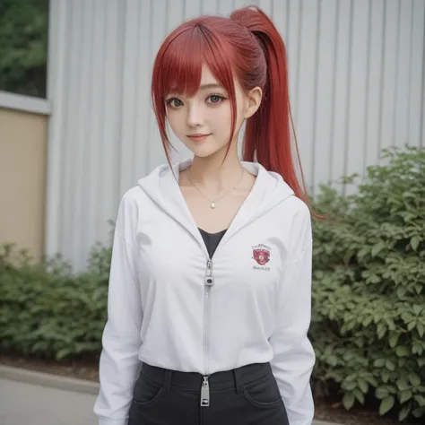  Japanese、 girls on the left、 high school student、、Young face、 school uniform、Let your bangs down、 red hair 、 Silver Hair、Multi-colored hair、 ponytail、 small tits、 slim figure、 black zip up hoodie、 opens the zipper wide、 necklace、 straight hair 、 no makeup...