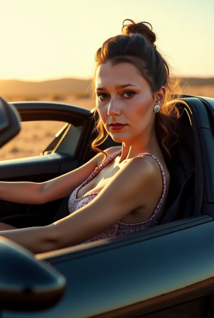 Beautiful woman in a gray Porsche 918 Spyder in a sexy outfit