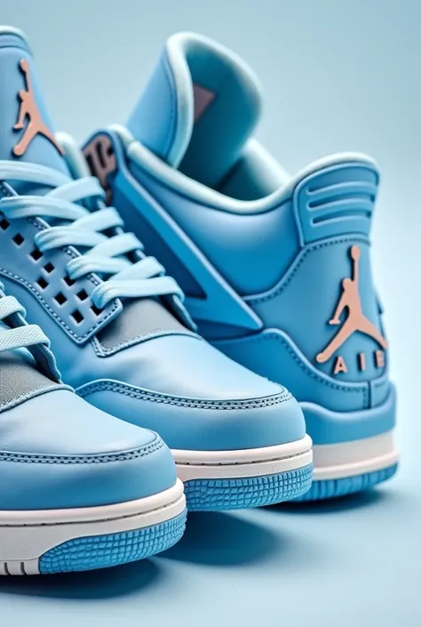  A close up of a pair of sneakers DenPabli Picasso color palette. "Air Jordan 4, Air Jordan 4 High. sneakers photo, First , light blue, glacial, Cubist elements.focus on sneakers only, blue, hyper-realistic", hyper-realistic &quot;, fan favorite,  pastel b...