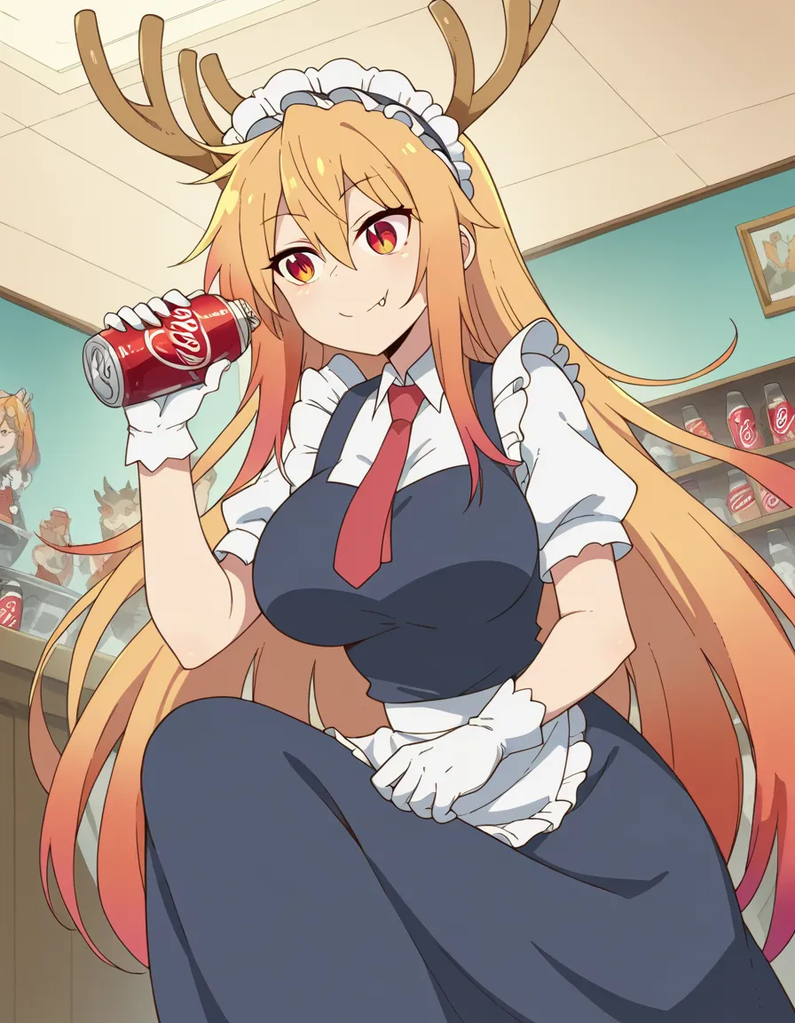  score_9,  score_8_arriba,  score_7_arriba,   source  _animated,
dragón Tohru, Tohru,  long hair, blows, cabello rubio,  hair between the eyes, twincolas, very  long hair, cabello multicolor, antlers, fang, gradient hair, dragon antlers,  red eyes, slit pa...