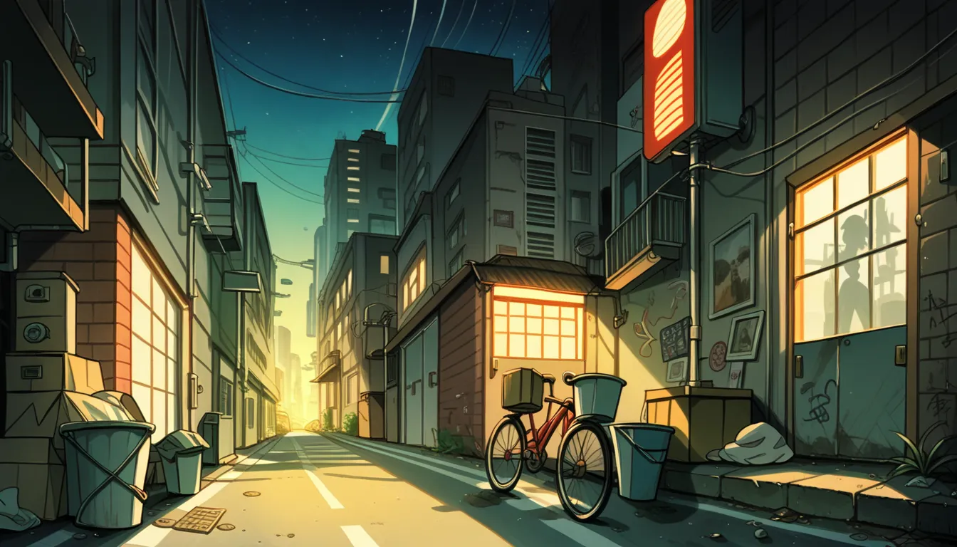 score_9, score_8_up, score_7_up, score_6_up, masterpiece, cartoon, anime,

outdoor, alley, no humans, traffic cone, power lines, industrial pipe, dark, night, dim lighting, dirty, air conditioner, bicycle, box, brick wall, bucket, building, cardboard box, ...