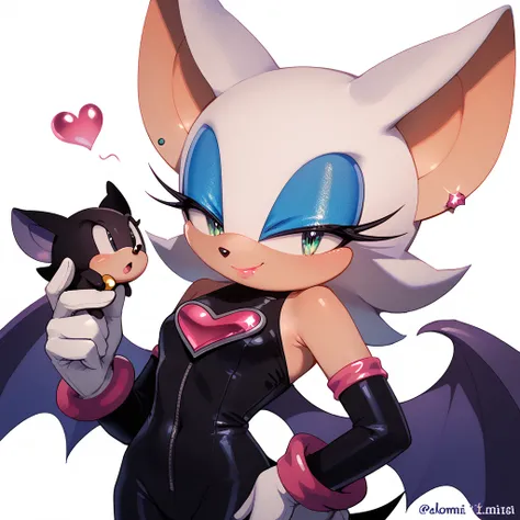 image result for sonic x tom & jerry clip - sonic's in love with tom & jerry, bat wings, furry, wings, 1girl, gloves, hand on hip, bat ears, sideways mouth, white gloves, bodysuit, animal ears, tail, furry female, heart, white hair, looking at another, sta...