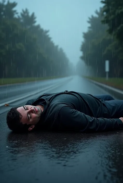 thomas, unconscious on the wet road.