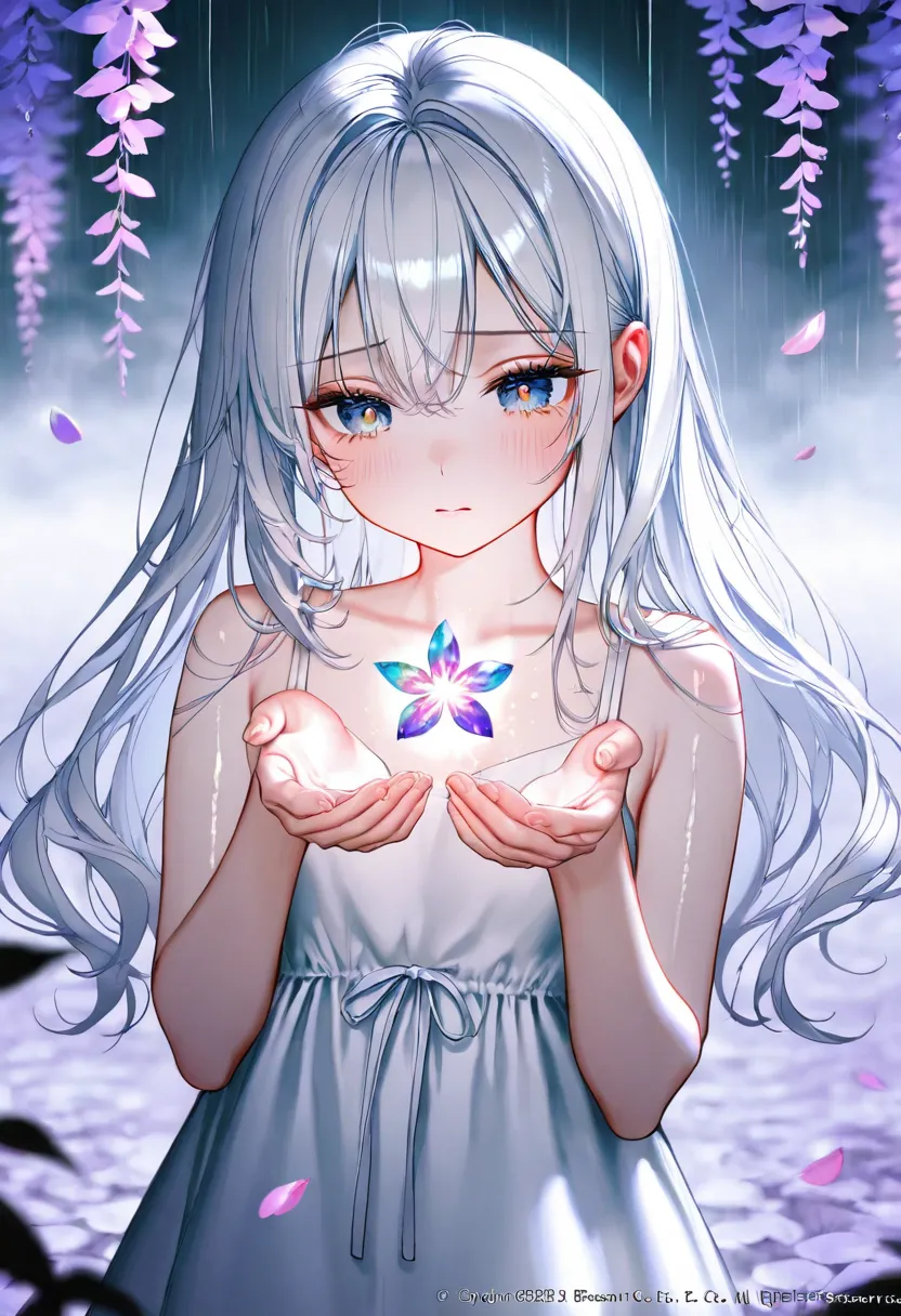 masterpiece,best quality,high quality,loli,overexposure,chromatic_aberration,light,fair_skin, //, , (colorful),loli, white background, Dundar effect, a lot of purple vines, vines covering half of the painting, delicate plant details, a girl, girl, petite g...